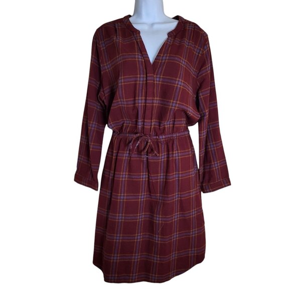prAna Loop to Pines Shirt Dress Size XL Dark Red Plaid Organic Cotton Flannel - Picture 1 of 5